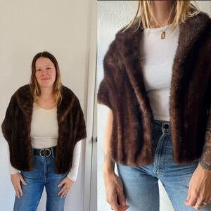 Vintage Edelbergs Fur Stole Brown Plush Fluffy Wrap Caplet